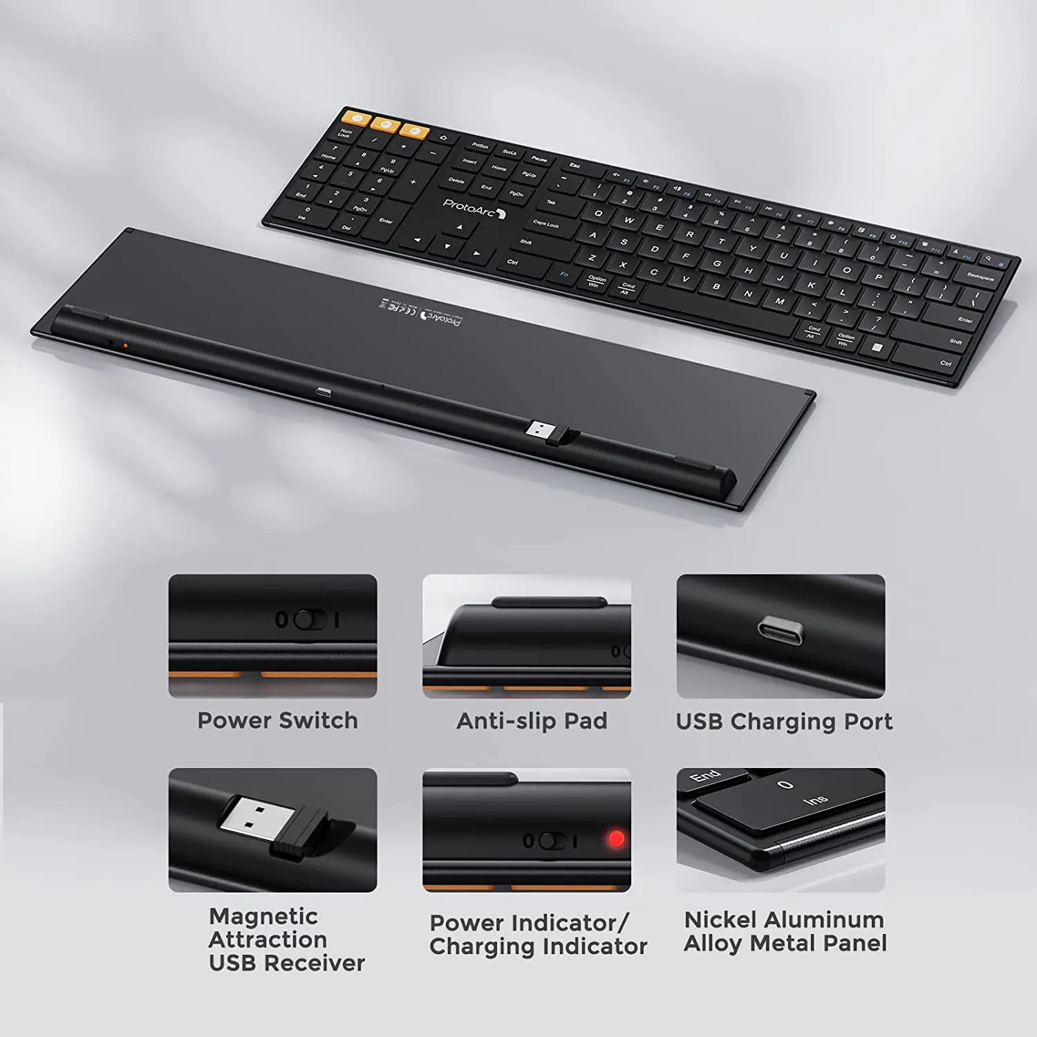 ProtoArc XK21 2.4G Wireless Left-Handed Keyboard Bluetooth Key board Ultra-Thin Rechargeable Keyboards with Three Multi-Devices