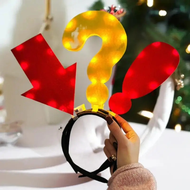 Unique Arrow Light Headband Funny Question Mark Hair Band Christmas Favors Girl Headgear Holiday Hair Hoop Costume Headpiece view 4