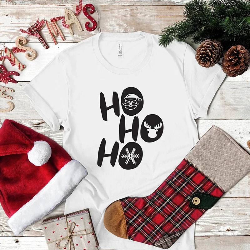 Santa Claus Ho Ho Ho Merry Christmas Women T Shirt Cotton O Neck Graphic Tops Festival Holiday Clothes  Fashion Women Tees