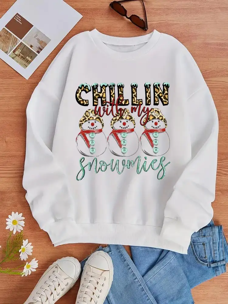 

Graphic Sweatshirts Holiday New Year Christmas Fashion Leopard Snowman Trend Letter Casual Print Female Women Clothing Pullovers