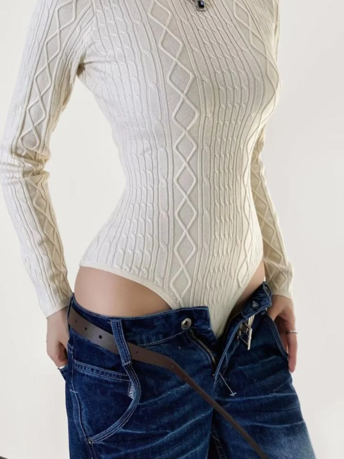 

Sexy Bal Knitted One-Piece Sweater Women's Slim Fit Long Sve High Street Sle Inner Wear for Autumn And Winter