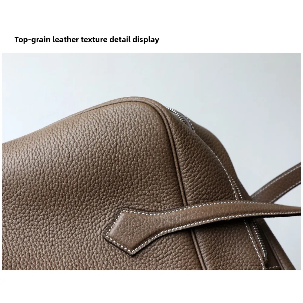 قسط بسيط الطبقة الأولى جلد البقر بوسطن جلد طبيعي المرأة حقيبة سعة كبيرة البولينج الإبط حقيبة المحمولة حقيبة ساعي #5