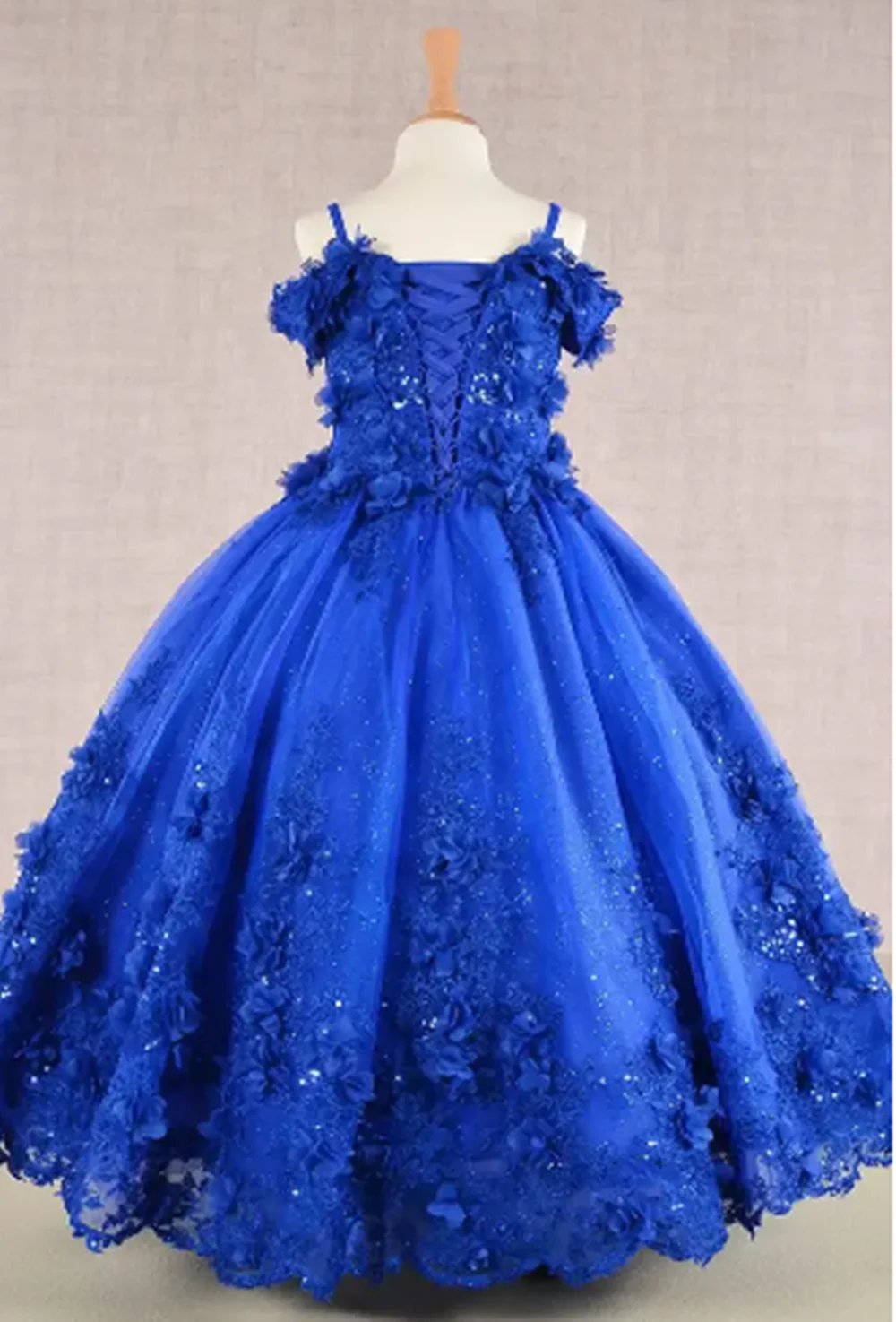 

Customized Blue Flower Girl Dresses For Wedding Sparkly Sequins Appliques Tulle Floor Length Luxury Princess Birthday Party Gown