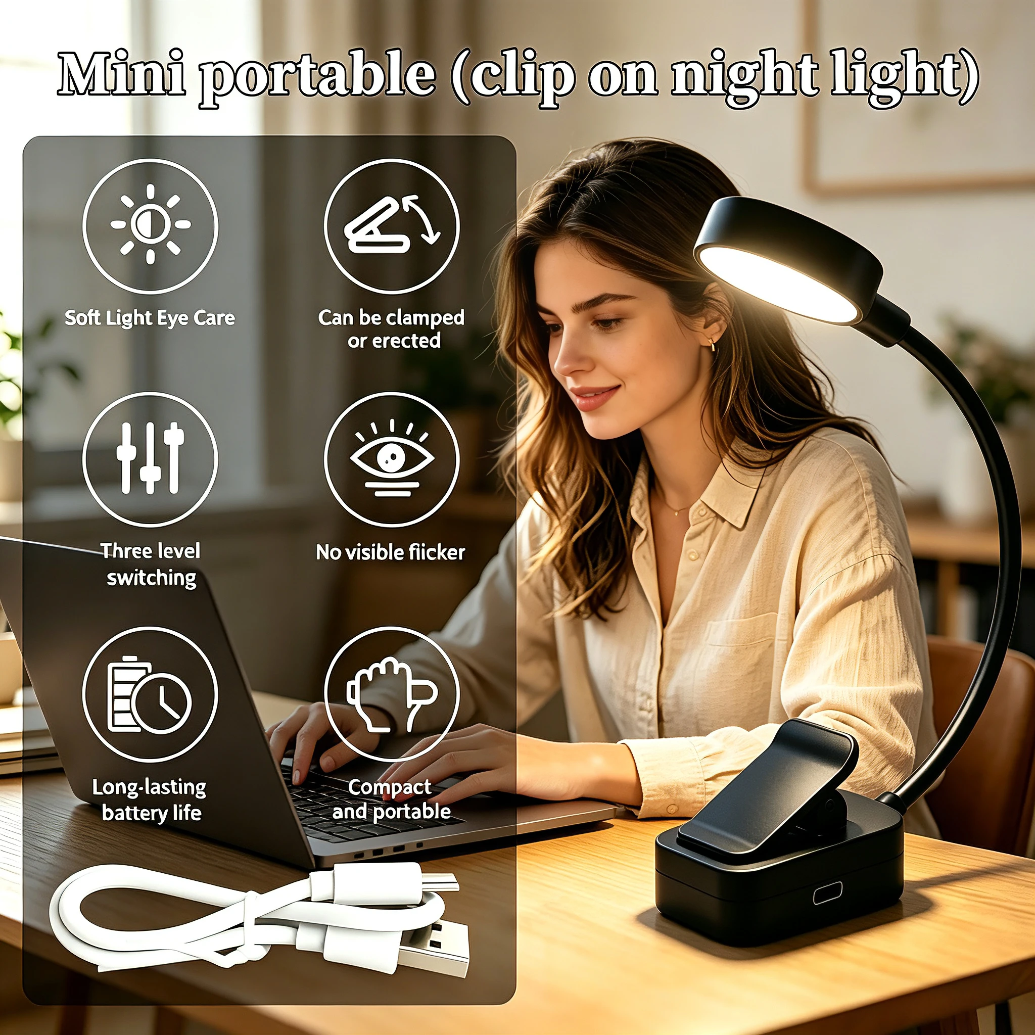 Mini LED Reading Book Light Table Lamp 3 Modes Adjustable Eye Protection Clip-On Study Reading Lamp for Travel Bedroom Book