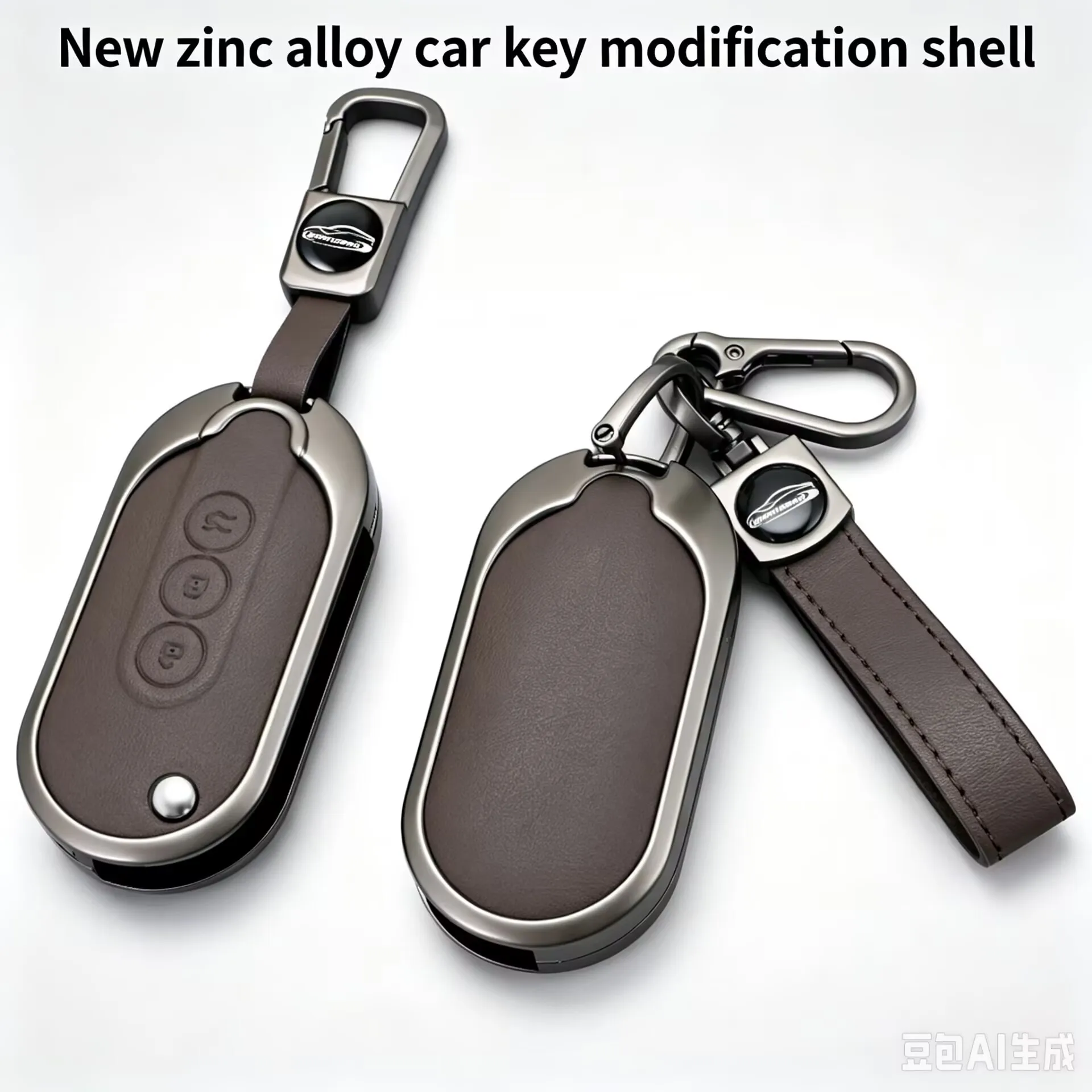 New Zinc Alloy Car Key Modification Shell, Leather Key Fob Cover for Wuling Hongguang MINIEV Macaron Bingo Clear Sky