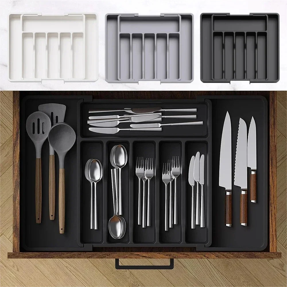 

Expandable Utensils Tray Kitchen Drawer Organizer Cutlery Storage Box Knife Holder Plastic Tray Fork Spoon Divider Box Tableware