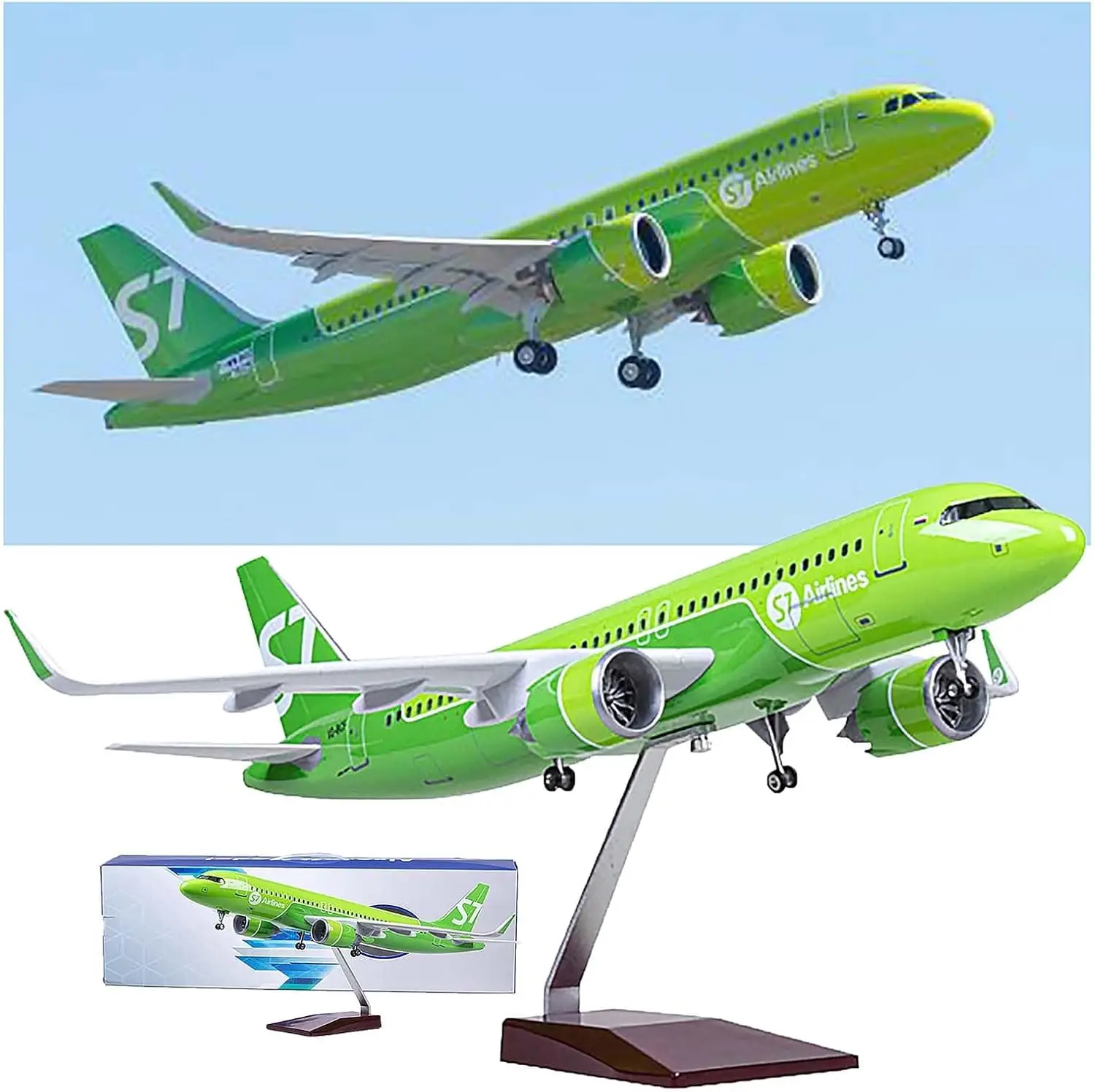 

47cm Siberia S7 Airlines A320 Simulation 1:80 Scale Resin Aircraft Model With Light Static Ornament Toy Airplane For Children