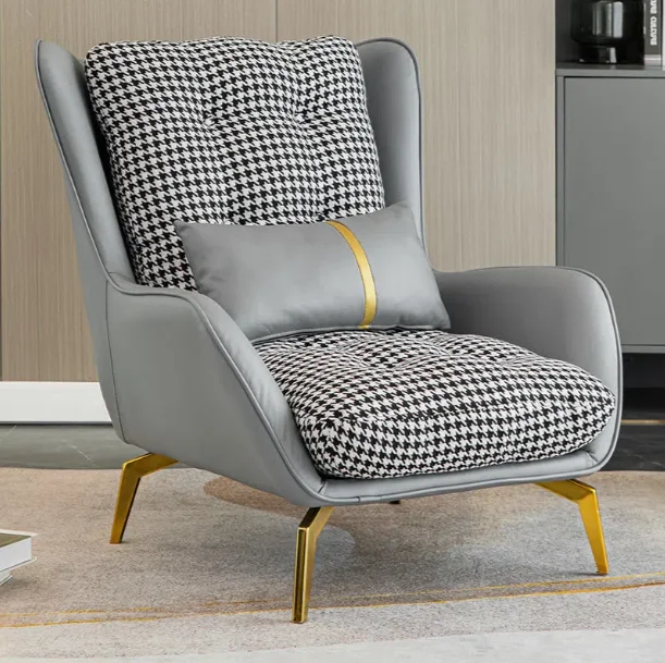*q forMetal Legs Modern Furniture Living Room Chairs Fabric Velvet Patchwork Armchair Lounge Recliner Chair*