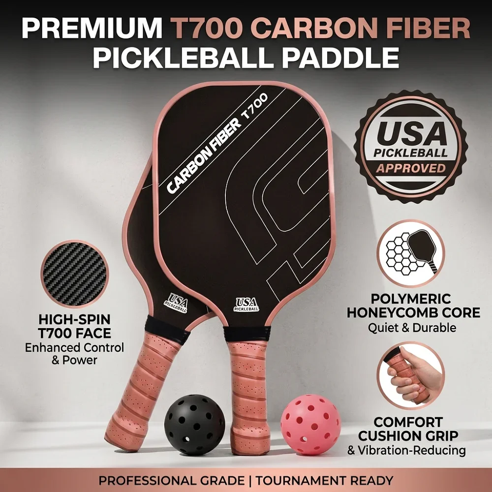Single Pickleball Paddle T700 Carbon Fiber Construction, Comfort Non-Slip Grip Pickle Ball Racket with Premium Frosted Surface f