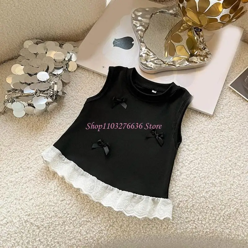 R6FD Lovely Girls Summer Vest Sleeveless T-shirt with Decorative Bowknot and Hemline Detail for Ages 2 to 8 Years Baby