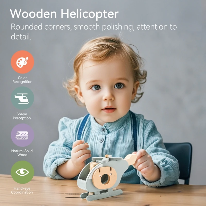 Wooden Helicopter Building Blocks Baby Finger Exercise Game Room Decoration Hand-pushed Wooden Simulation Aircraft Gift For Baby