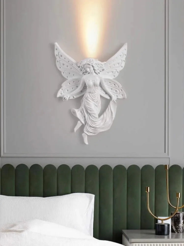 Estilo francês sala de estar fundo decoração da parede lâmpada retro arte corredor iluminação resina lâmpada led em forma anjo luz parede