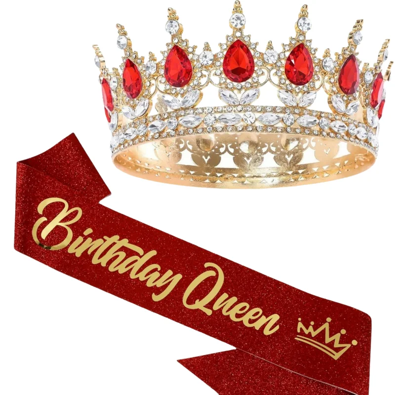 Glitzernde Strass-Geburtstagsparty-Set Tiara Krone Königin-Schärpe Frauen Mädchen Happy Birthday Haaraccessoires Abschlussball-Geschenke Dekorationen – Detail 4