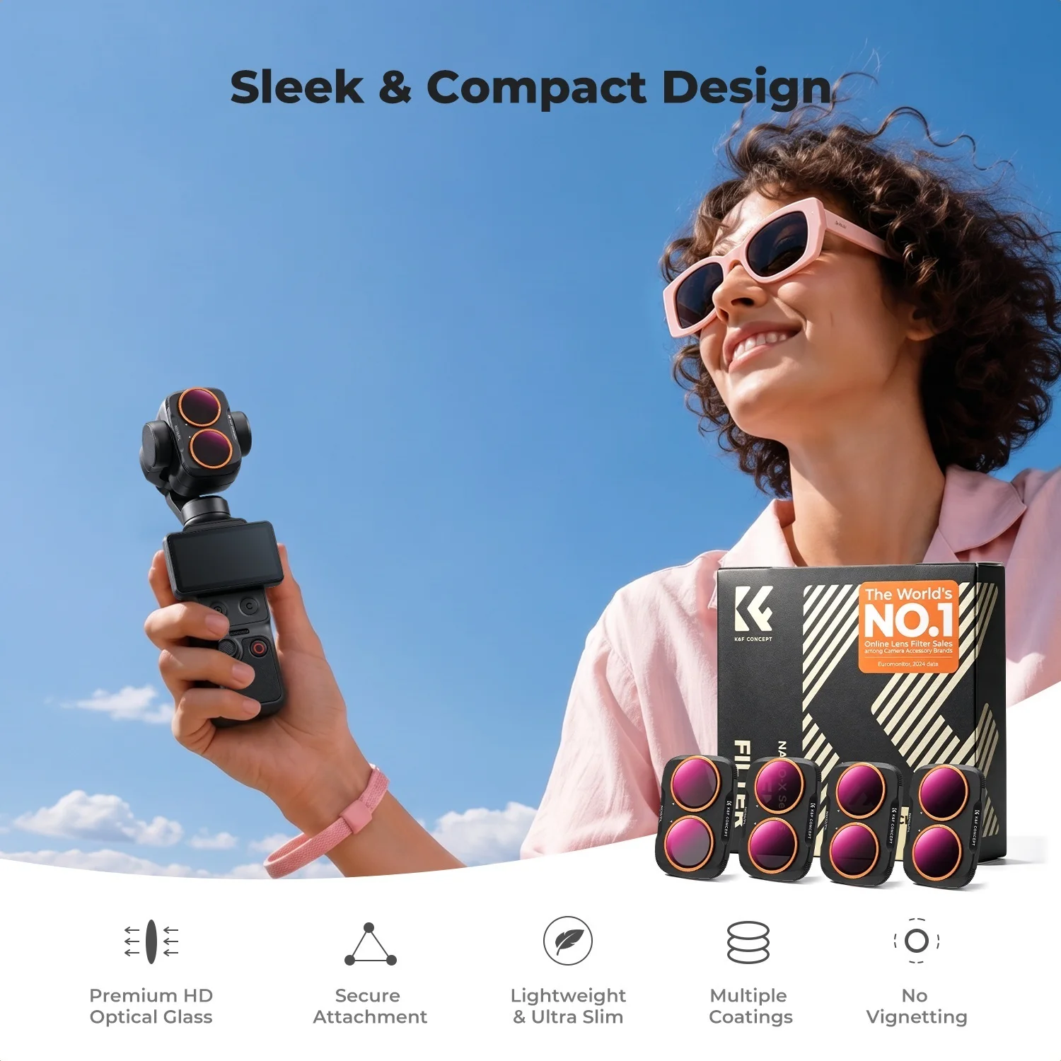 Zestawy filtrów K&F Concept 2w1 ND CPL do DJI OSMO Pocket 4 Pro, zestaw filtrów ND, filtr OSMO 4P, filtr dyfuzyjny Pocket 4P w kolorze czarnym — zdjęcie produktu 4