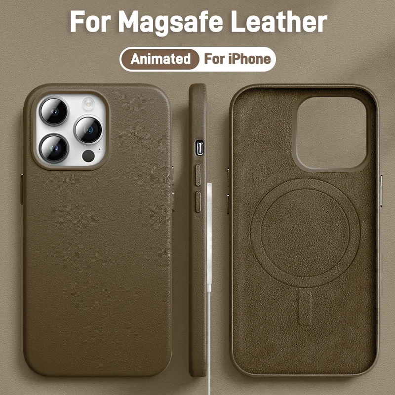 Luxury Leather Case For iPhone 15 14 13 Pro Max Plus Mini For Magsafe Magnetic Wireless Charging With Animation Phone Accessorie