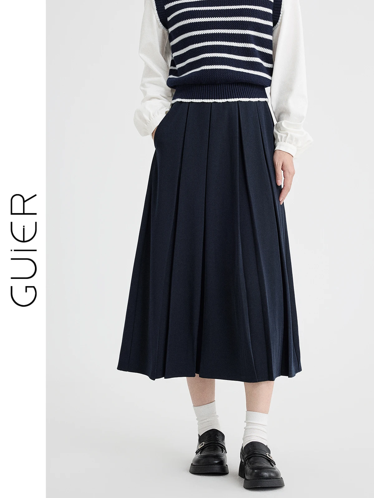 

Юбка с высокой талией и плиссировкой, женская, А-силуэт, универсальная, стройнящая, винтажная, в стиле преппи, весна 2026, новинка от Guier