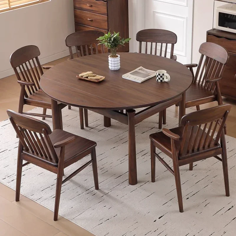 Walnut, wabi-sabi household Chinese style, retractable square table variable round table