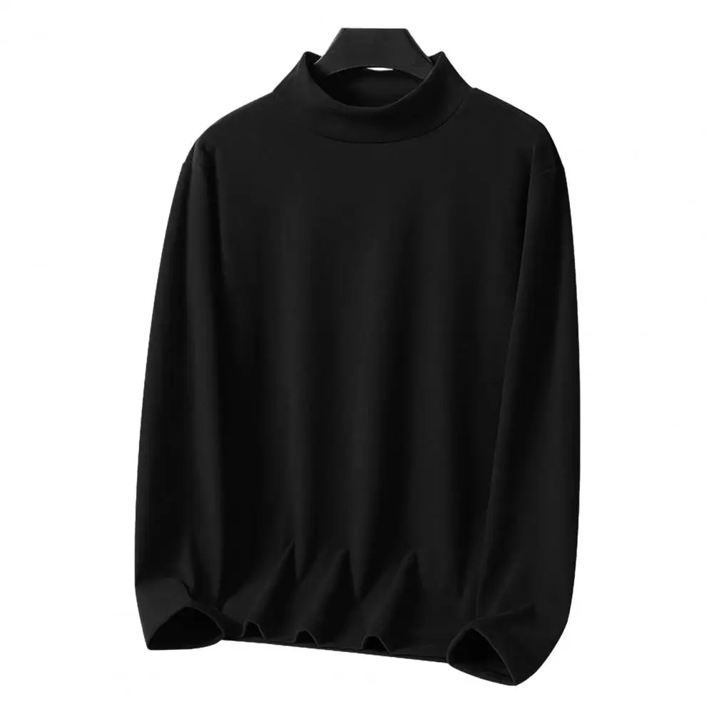 Men Half Turtleneck Top Men's Solid Color Double-sided De Velvet Thermal Tops Half High Neck Long Sleeve Pullover Tees for Base