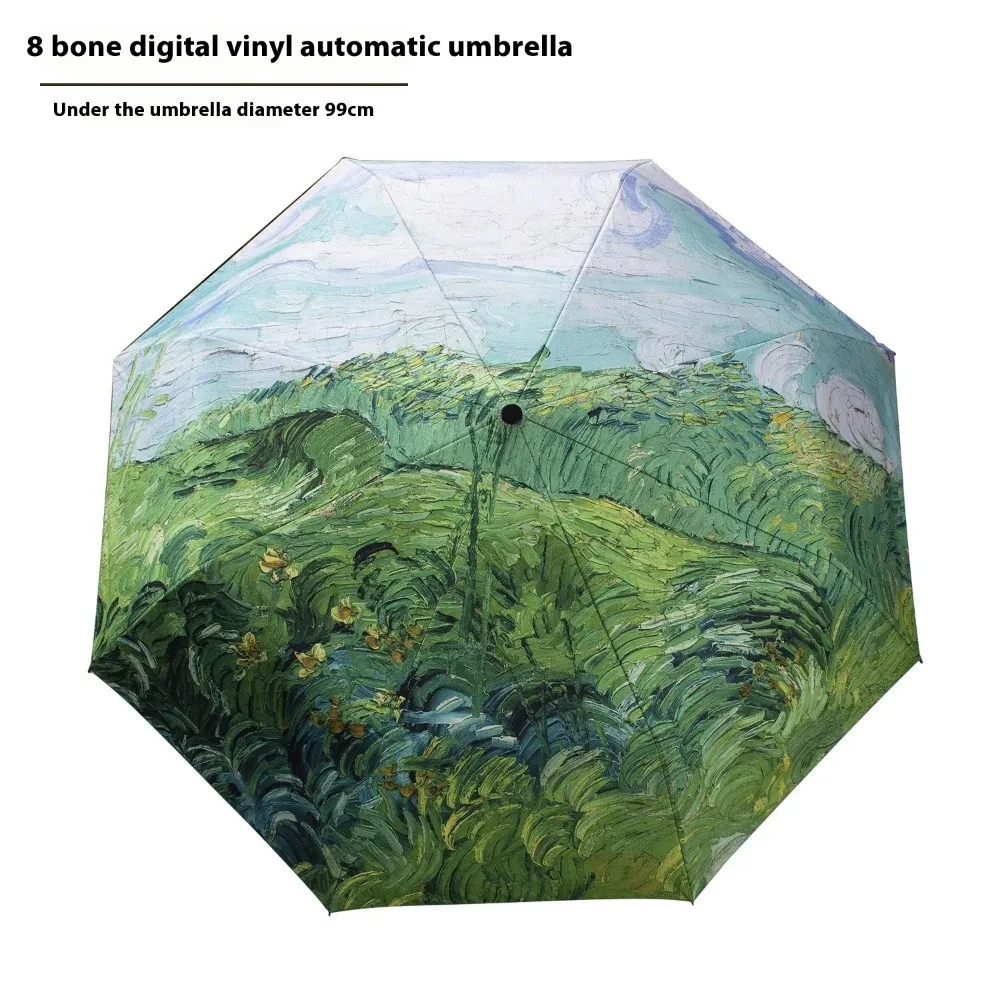 Van Gogh Oil Painting Automatic Umbrella Small Fresh Vinyl Umbrella Fashionable Portable Travel Parasol Small Portable Umbrella