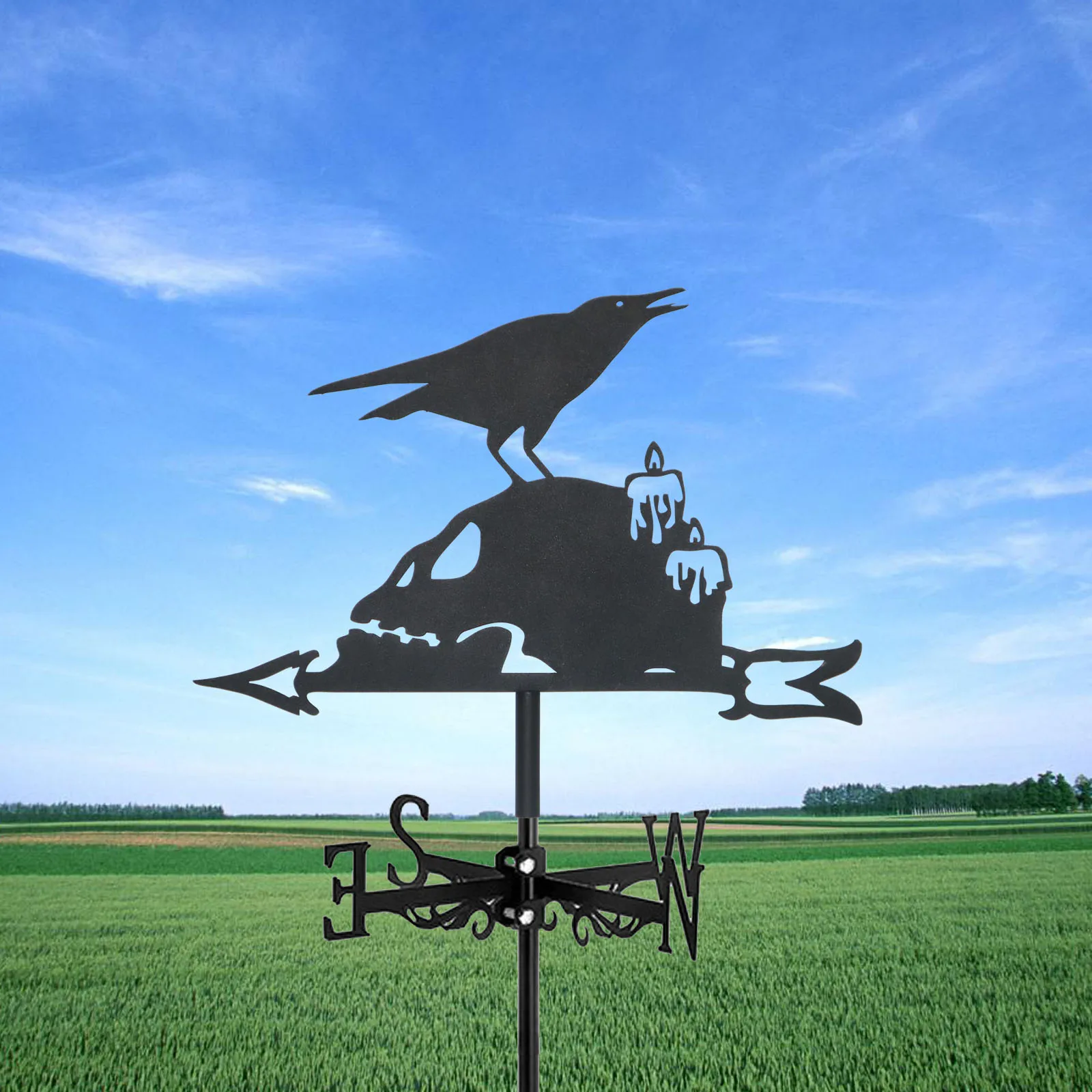 New Metal Crow Weather Vane Standing Decor Roof Weathervane Garden Yard Halloween Decoration For Shed Home Fence Post