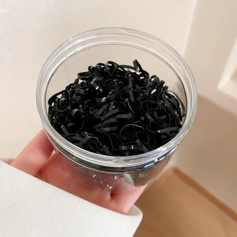 450 Pcs Black Solid Color Small Disposable Hair Ties for Women Elastic Rubber Ropes Ponytail Pigtail Holder New Head Accessories