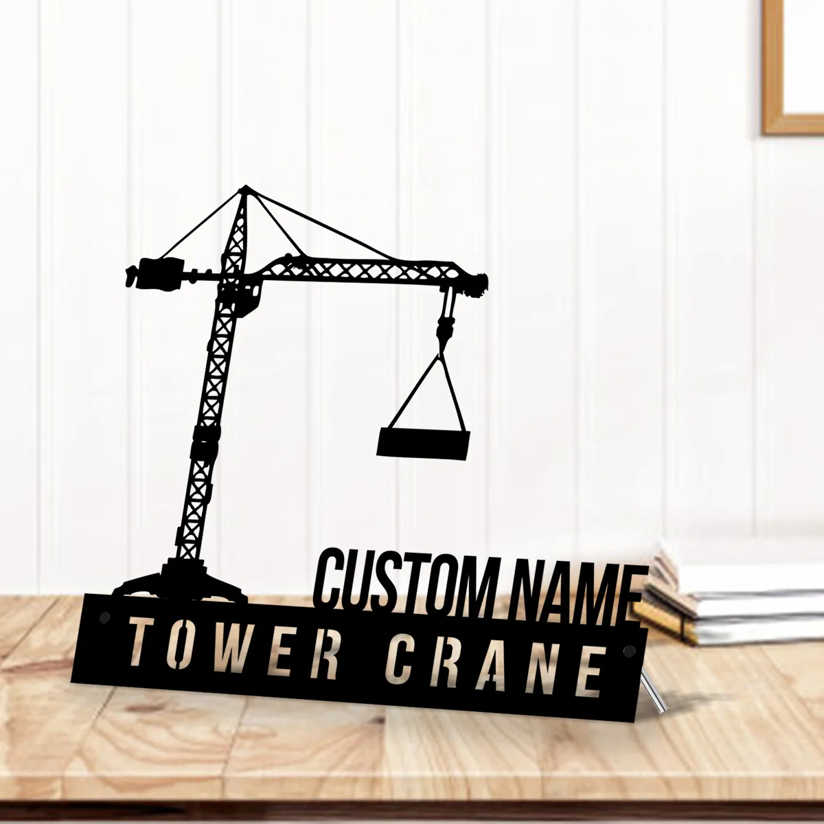 Custom Tower Crane Desk Name Plate Wedge Personalized Construction Vehicles Nameplate Office Sign Plaque Heavy Equipment Gift