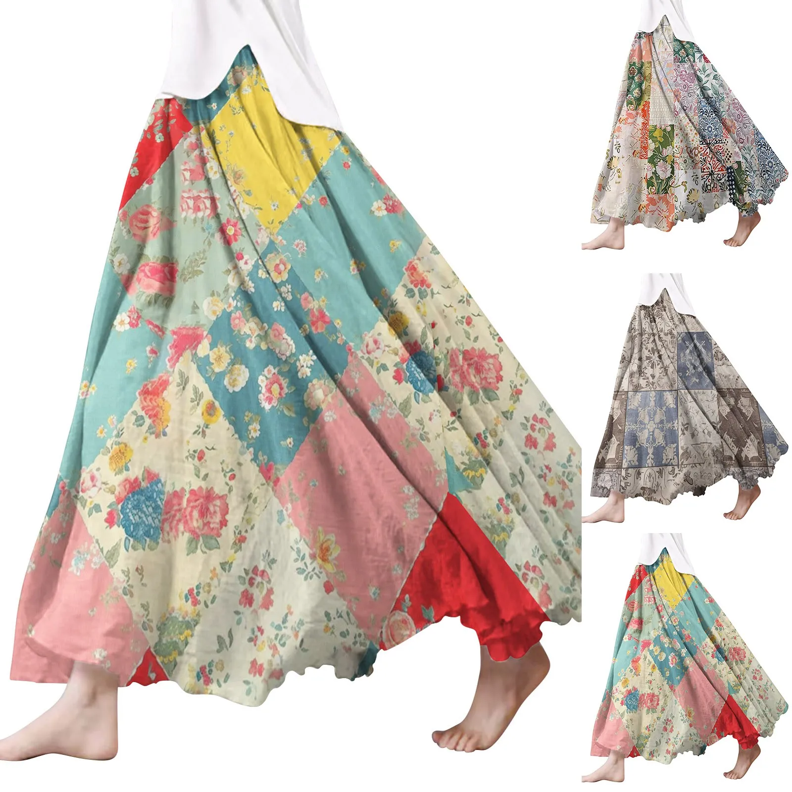 Women's Trend Tennis Skirt Womens Casual Floral Print Satin Silk Skirt Easter Skirt Polyester Spandex Skirts for Women