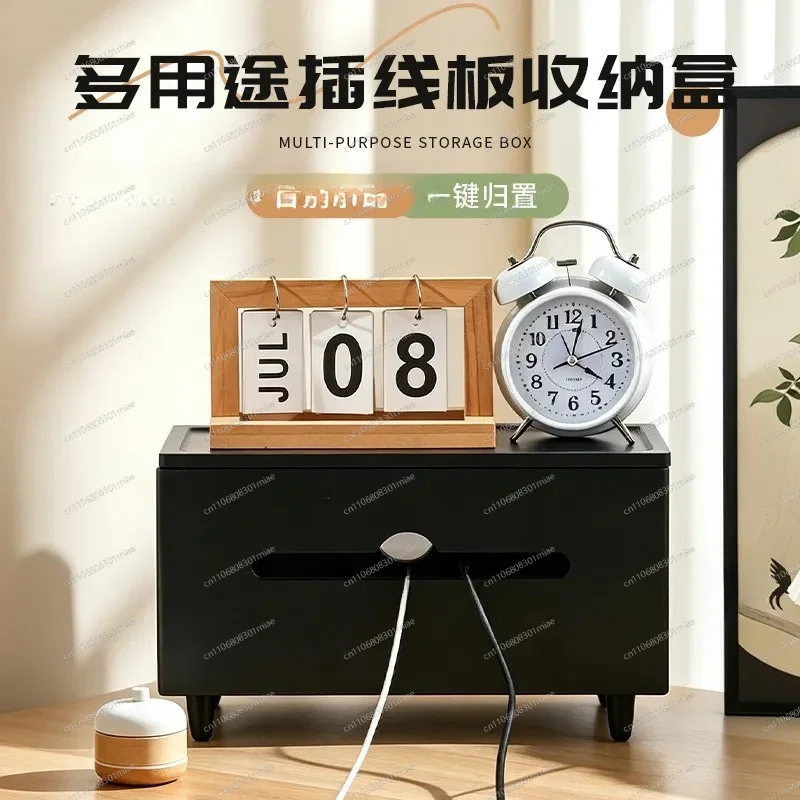 Solid Wood Cable Management Box Desktop Wire Organizer Storage Container for Router Power Cords Hub Clutter Free Desk