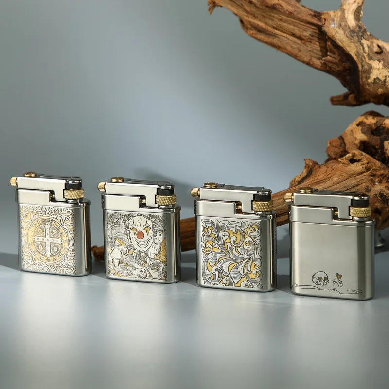 Chief Brass Liquid Lighter Creative Slide Ignition Metal Gasolin e Lighter Refuelable Vintage Classic Lighter