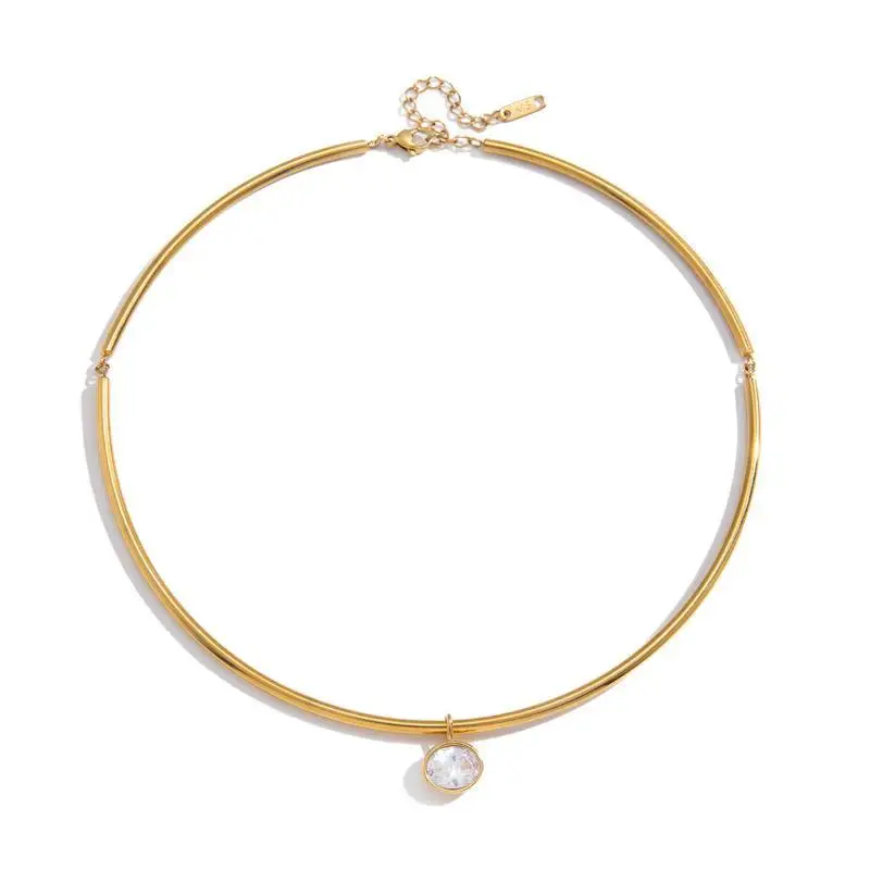 Zarte geometrische Zirkon-Anhänger-Halskette für Frauen, minimalistische Edelstahl-Halskette, modisches Schmuckgeschenk – Detail 4