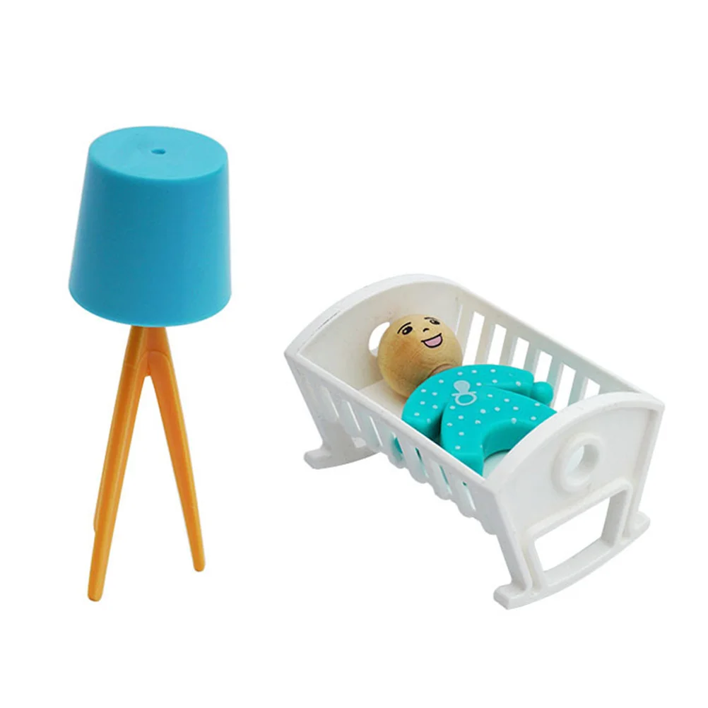 1 conjunto simulado em miniatura cama de bebê lâmpada chão decoração infantil requintado mini casa acessório móveis em miniatura ornamento mini