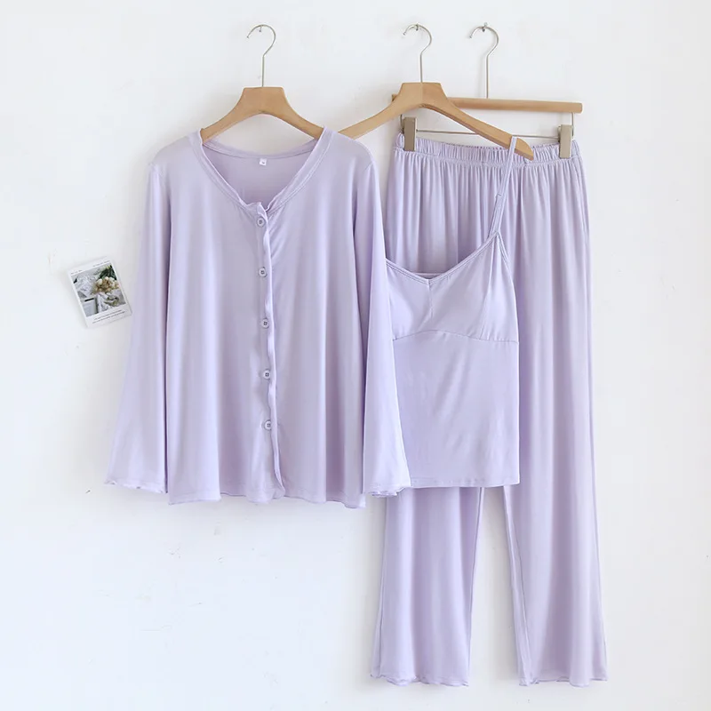 

Modal Women's Nightie Spring Summer New Solid Color Two-Piece Sleepwear Women clothing Pajama Set Pyjam Femme Home Suit