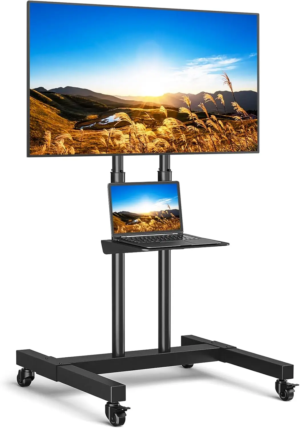 TV Cart for 32-80 Inch Screens up to 110 lbs, Height Adjustable Rolling TV Stand with Locking Wheels and Metal Shelf, Por