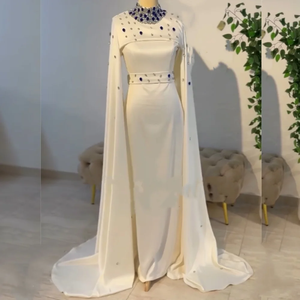 

Customized Elegant Exquisite Charmeuse Sequined Pleat A-line High Collar Long Dresses Bespoke Occasion Retro