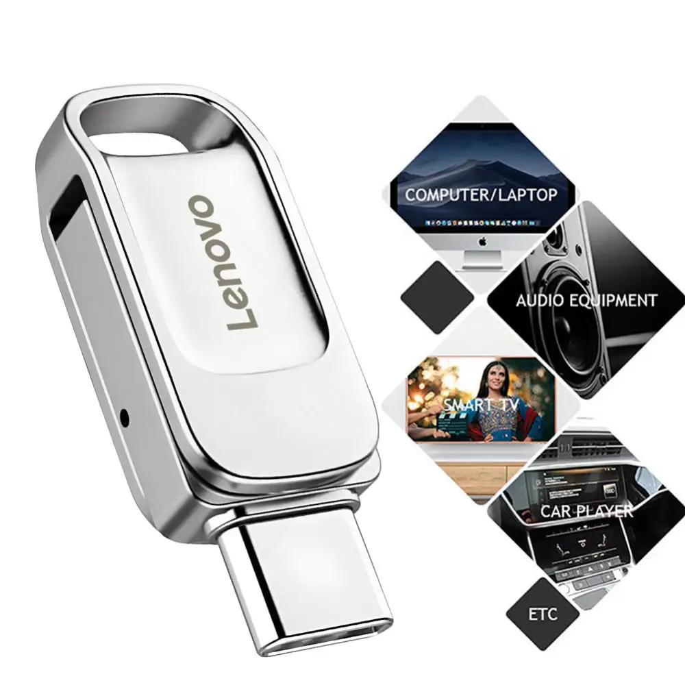 Lenovo-Dual-Use USB Flash Drive, Memória Flash Dupla OTG, Pen Drive Portátil, USB 3.0, Interface Tipo C, Alta Velocidade, Transferência de Arquivos, 2TB