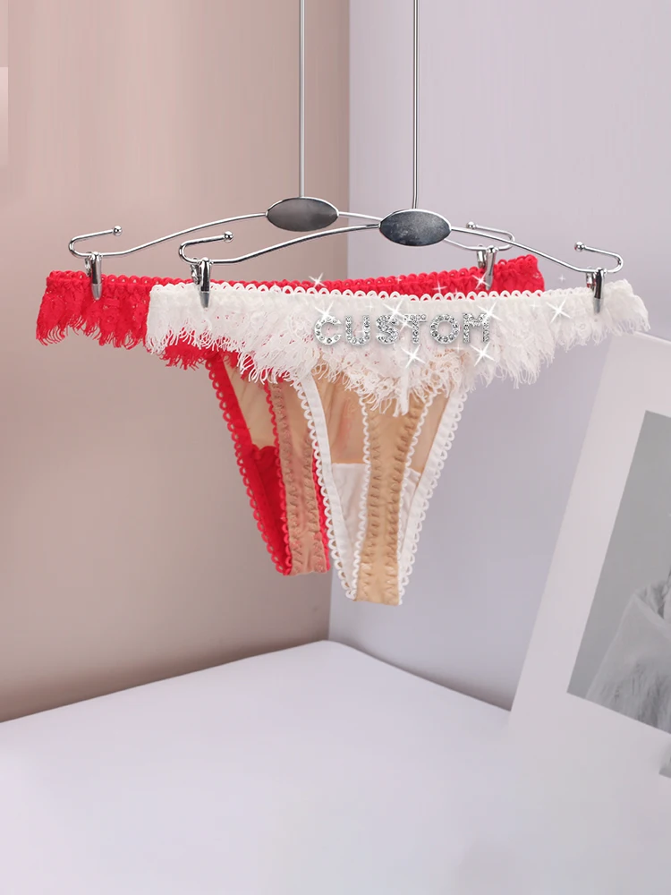 Personalized Custom Crystal Shiny Letter Name Thong Sexy Women Lace G-String Underwear DIY Panties Hot Wife Gift Underpants