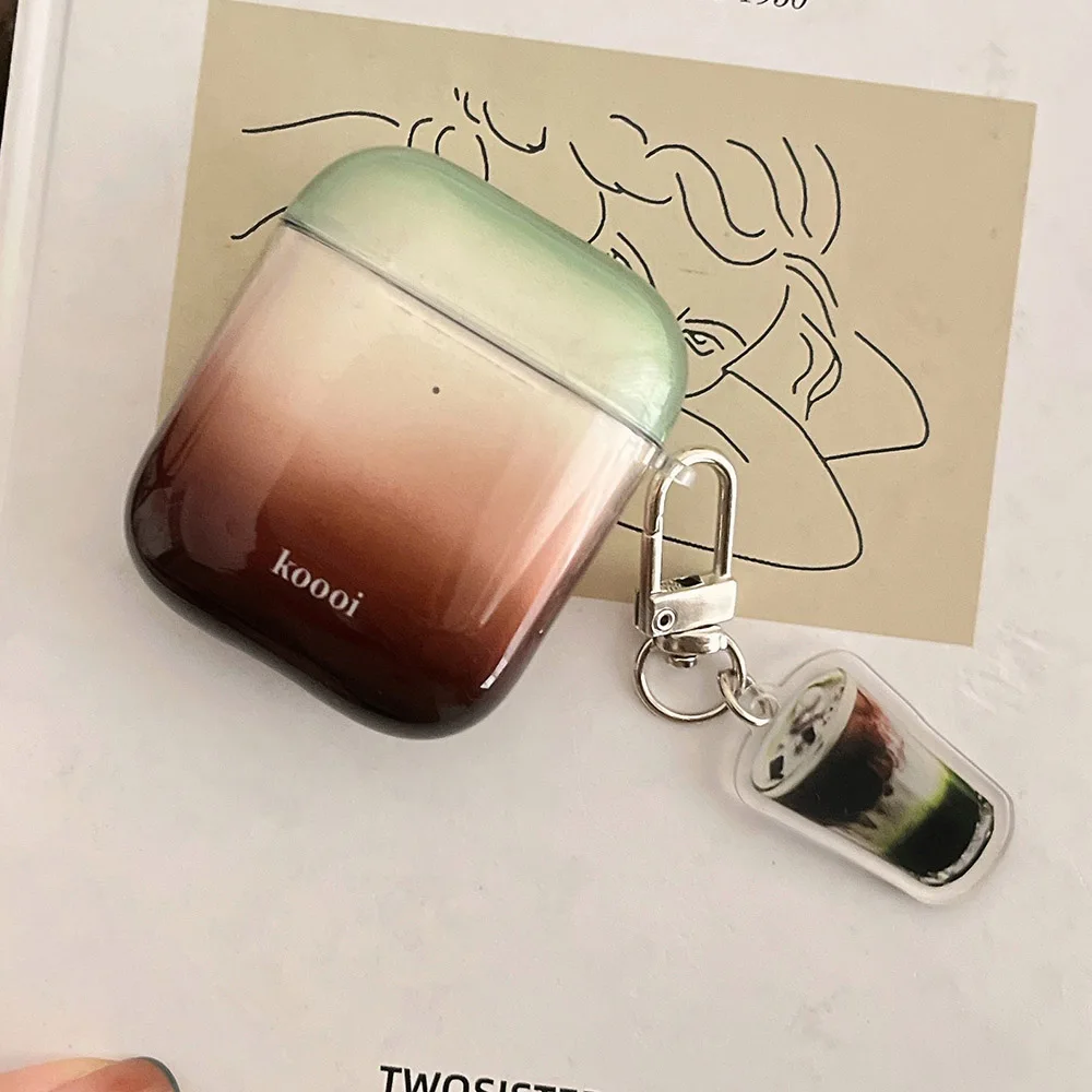 2024 New Korea Simple Cute Transparent Gradient Earphone Case For AirPods Pro 2 Coffee Pendant Cover For AirPods 2 3 4 Soft Case