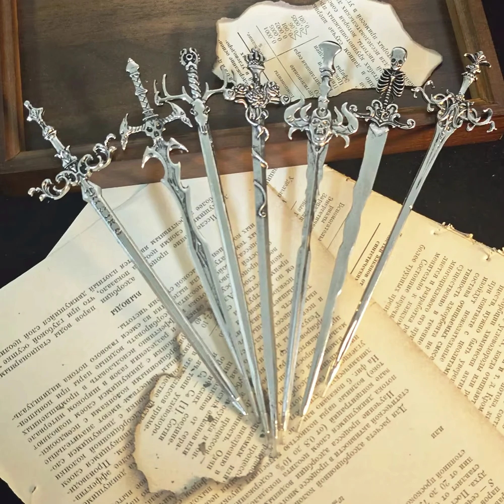 Gothic Skull Sword Hair Stick Vintage Medieval Demon Blade Shape Hairpin Retro Renaissance Party Hairstyle Hair Accessories