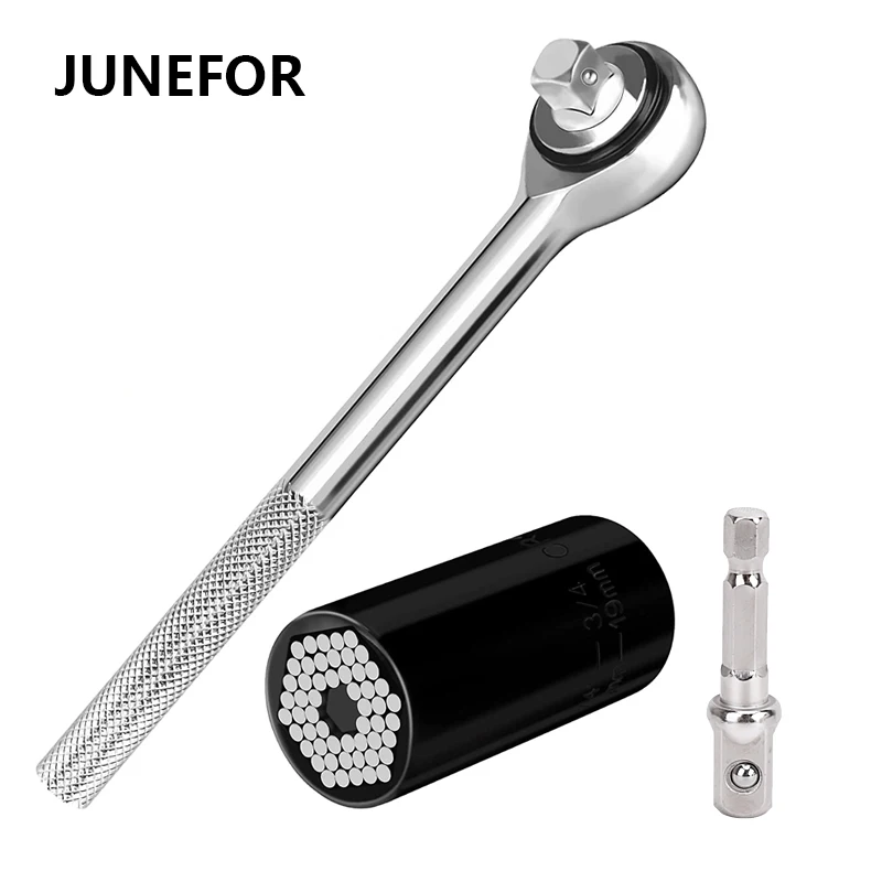 

JUNEFOR 7-19mm Universal Torque Wrench Head Set Socket Sleeve Ratchet Wrench Key Set Ratchet Spanner Key Multitool Hand Tools