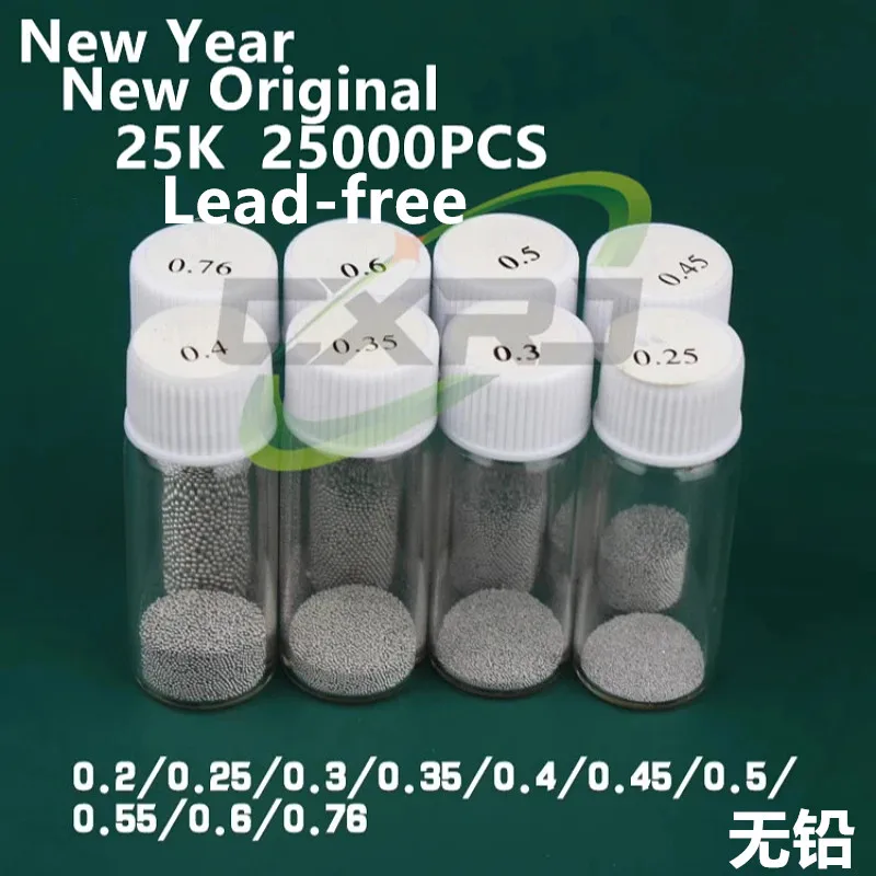 (25k) 25,000pcs 0.2mm/0.25MM/0.3mm/0.35mm/0.4mm/0.45mm/0.5mm/0.55/0.6mm/0.65mm/0.76mm Lead-free Soldering Balls BGA Solder Balls