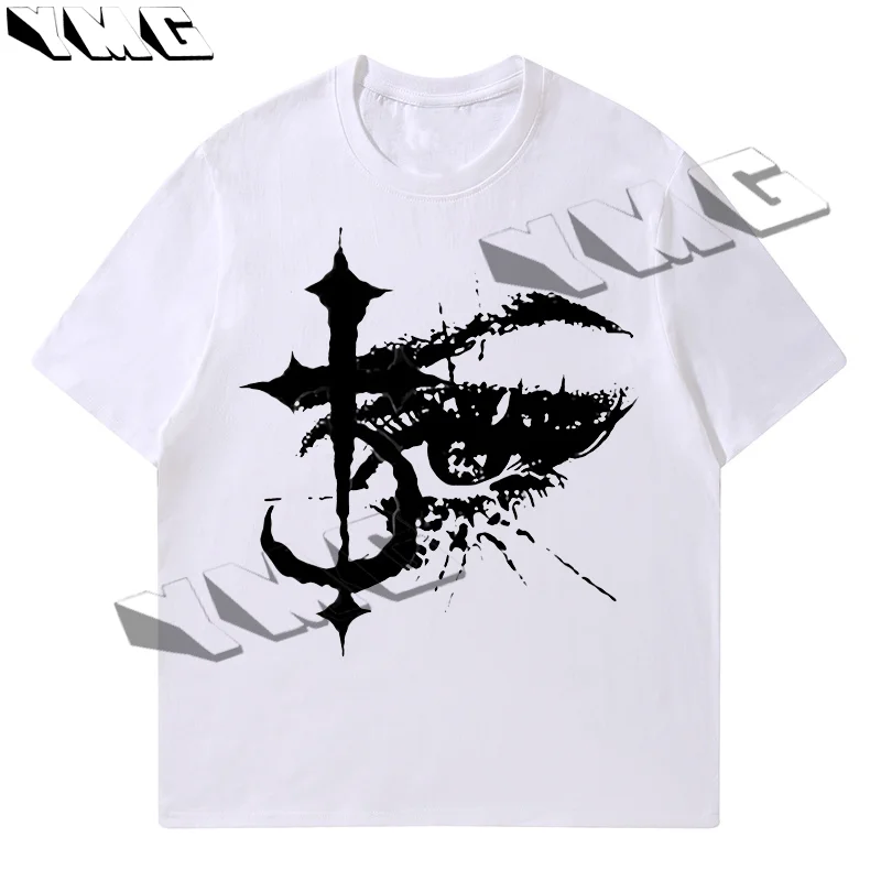 Y2K Katoenen T-shirt Hip Hop Retro Harajuku Grafische Print Oversized T-shirts met korte mouwen Punk Casual Top Rock Goth Street