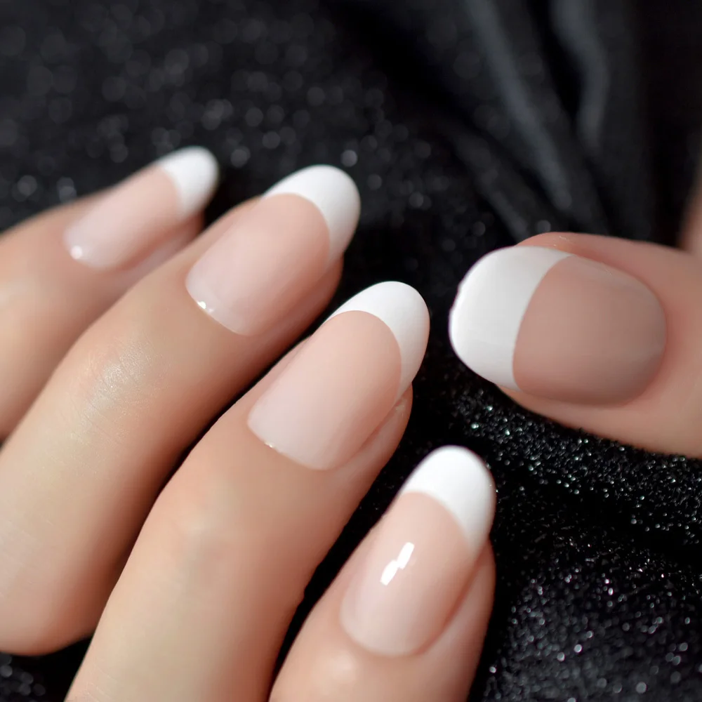 Nail Art Salon Oval Acrylic French Nail Kit Real Medium Length Grace Oval Fake Nails French 24 Tips
