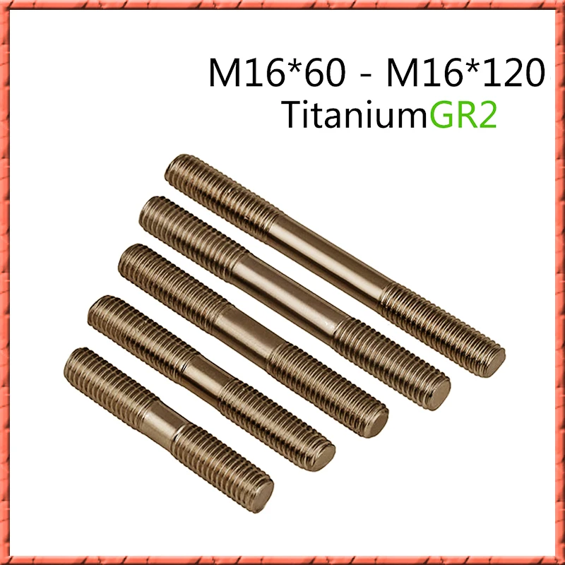 5pcs/lot M16*60/80/100-200mm Titanium Double End Stud bolt doublethread double thread dowel screw Ti bolts GR2