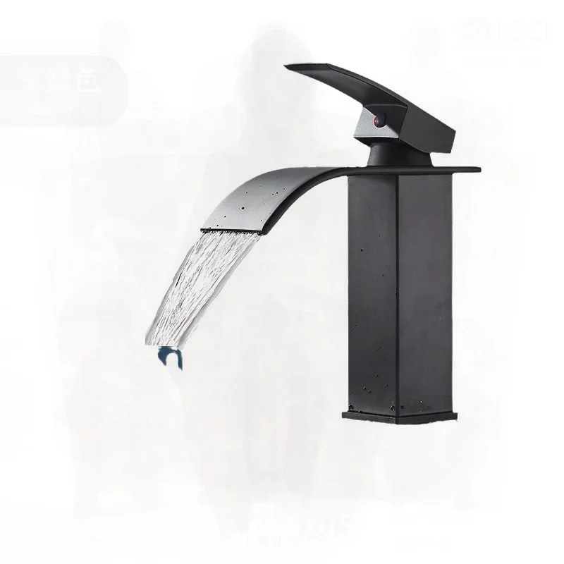 

Waterfall Wash Basin in Stainless Steel Black High And Low Faucet for Hot And Cold Water Suitable for Hotel Or Home Bathroom