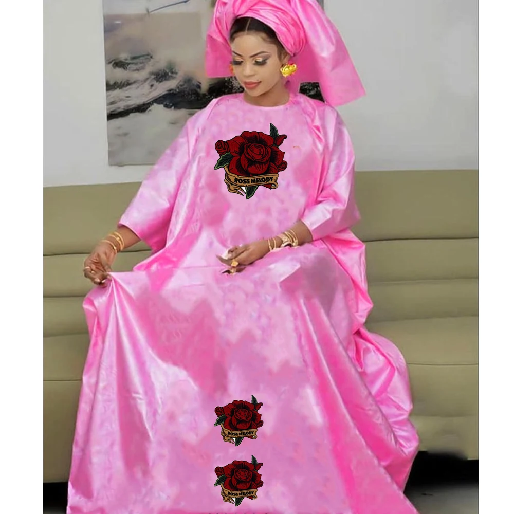 Turkey Dresses For Women African Designer Bazin Riche Evening Gowns Large Size Purple Basin Headscarf With Dashiki Robe Cloth
