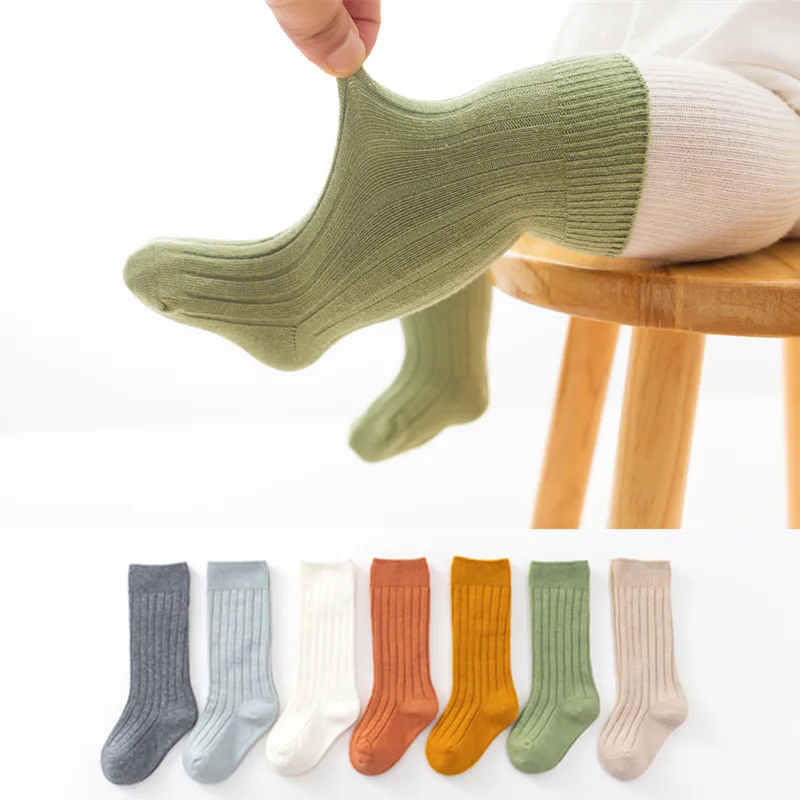 

New Baby Knee Length Socks Combed Cotton Breathable Baby Socks 0-3 Year Old Solid Color Children's Long Socks