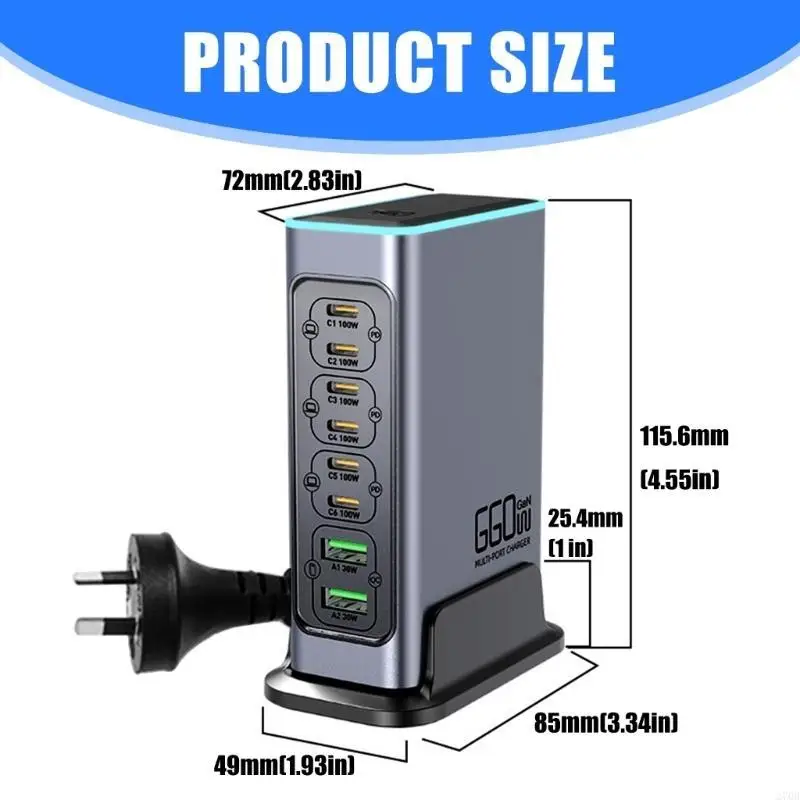 8 Port Fast 660W محطة شحن قوية PD100W للهواتف المحمولة