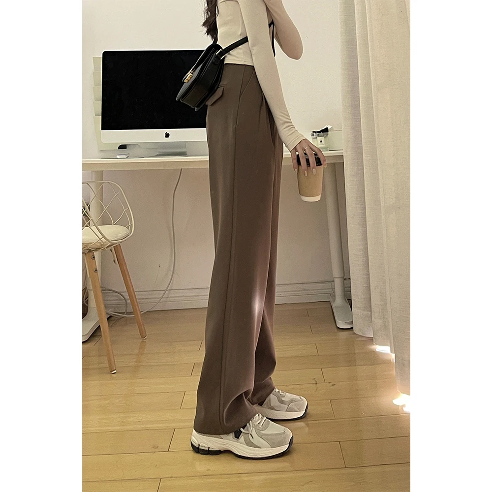 

Женские брюки-палаццо с высокой талией, кофейного цвета, весенняя новинка, приталенные, длинные, прямые, повседневные, модные