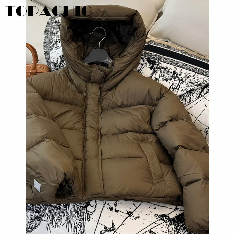 9.4 TOPACHIC Women\'s Quilted Hooded Short Goose Down Jacket  Autumn Winter New Thick Keep Warm Casual Zipper Bread Down Coat