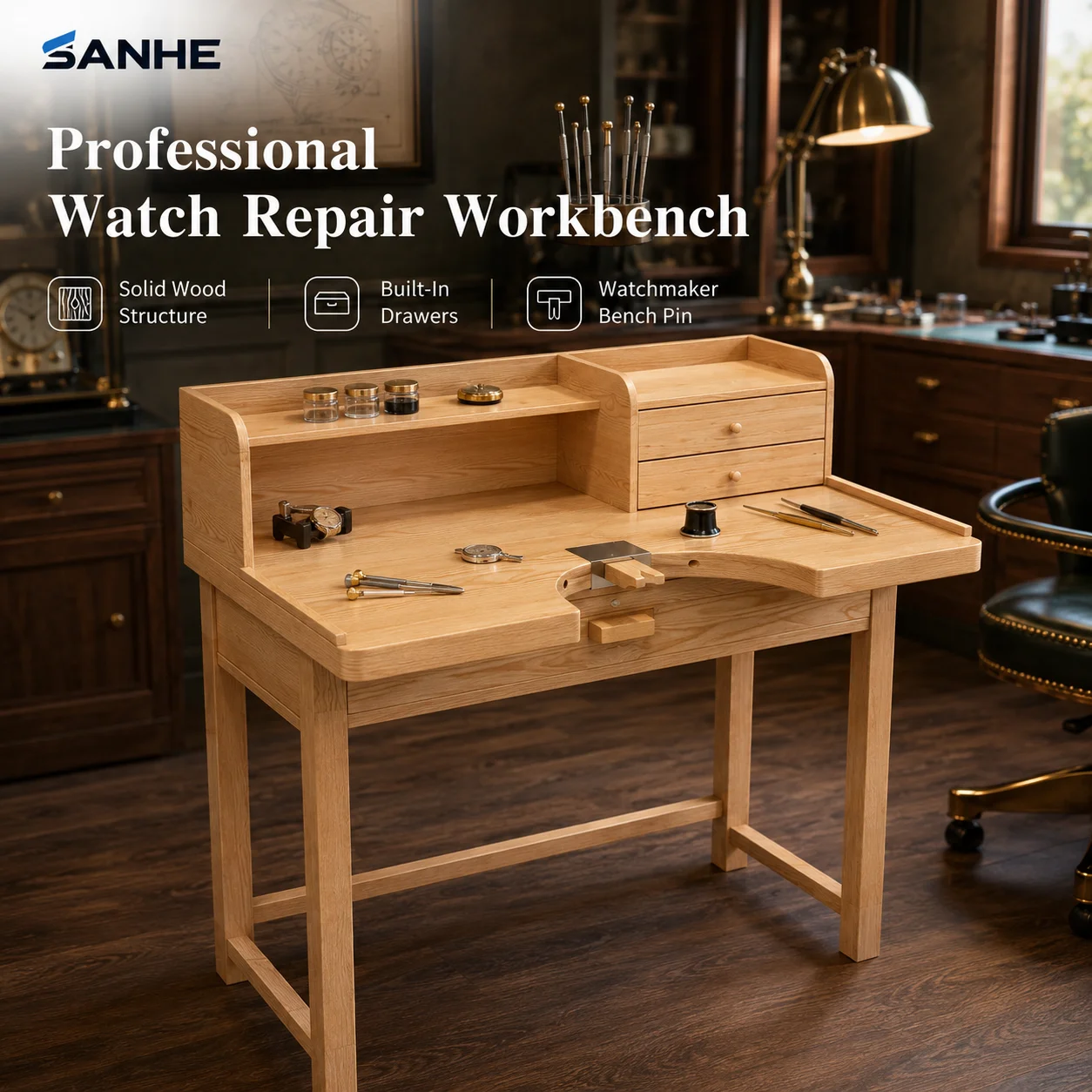 Goldsmith Laboratory Workbench Premium Jewelry & Equipment Workstation Solid Wood Workbench